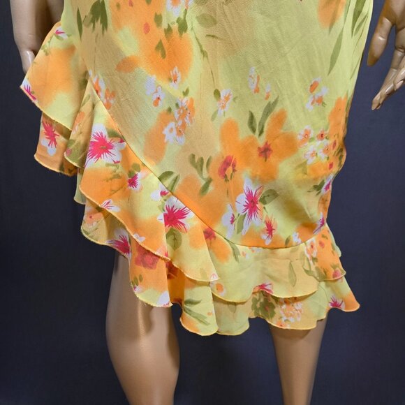 Y2K Tango Mango Yellow Floral Ruffled Dress Size S Asymmetric Hem Fairy - Picture 8 of 11